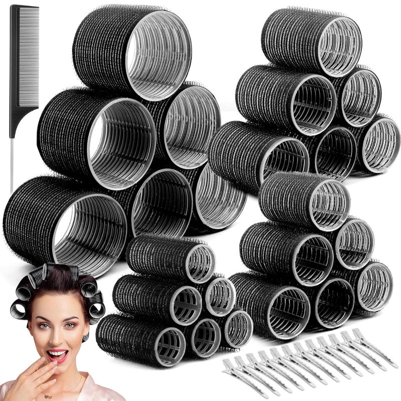 Cludoo Hair Curler Rollers for Women 24PCS Heatless Hair Roller with 12PCS Clips, 4 Sizes（Jumbo Large Medium Small）Self Grip Holding Hair Rollers for Long Medium Short Thick Fine Volume Thin Bangs Hair - Image 1